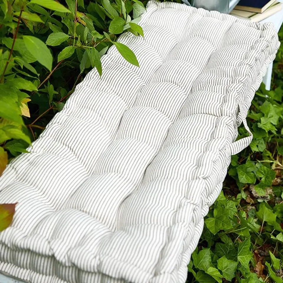 BOXED COTTON TICKING STRIPE INDOOR OUTDOOR GARDEN BENCH SEAT CUSHION 