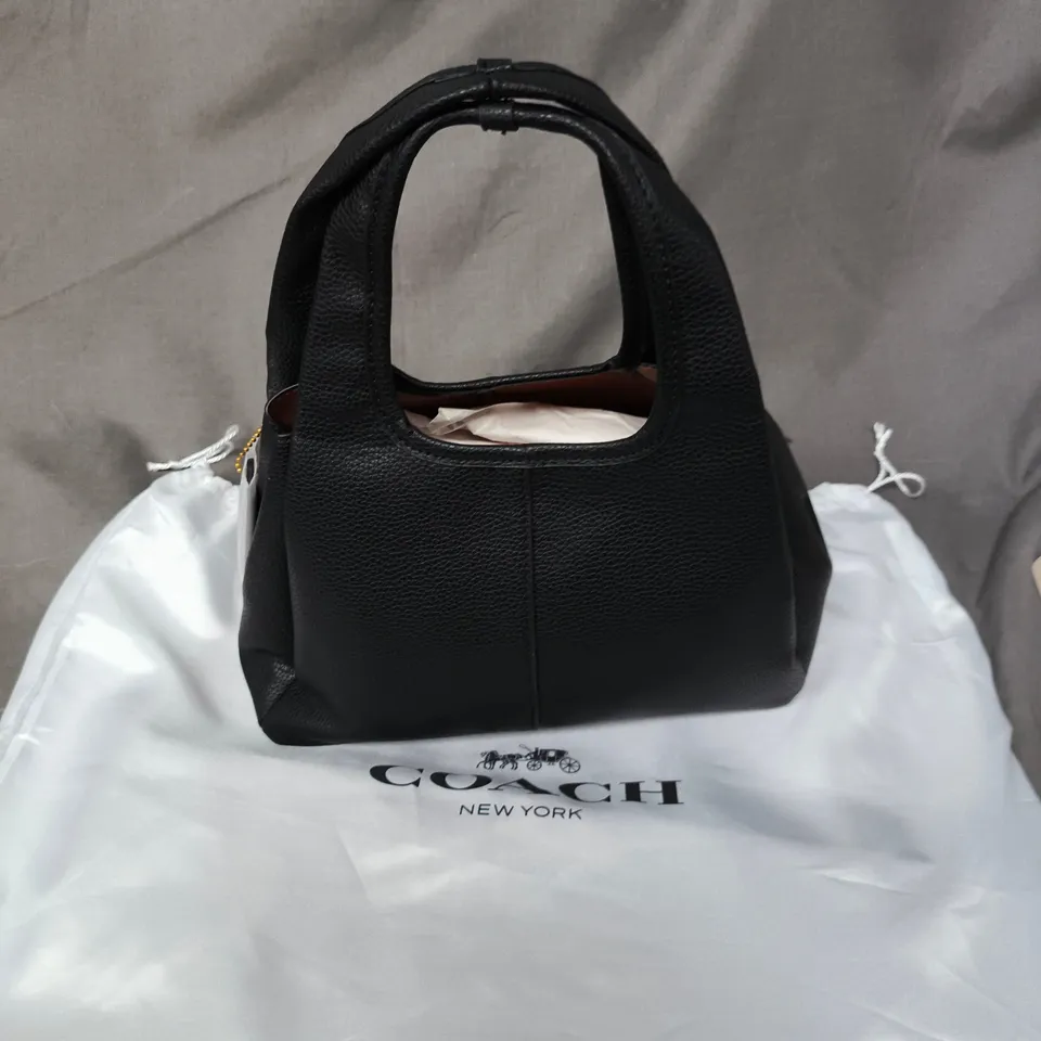 COACH BLACK PEBBLED LEATHER HANDBAG WITH GOLD HARDWARE – TOP-HANDLE SATCHEL (DUST BAG INCLUDED)