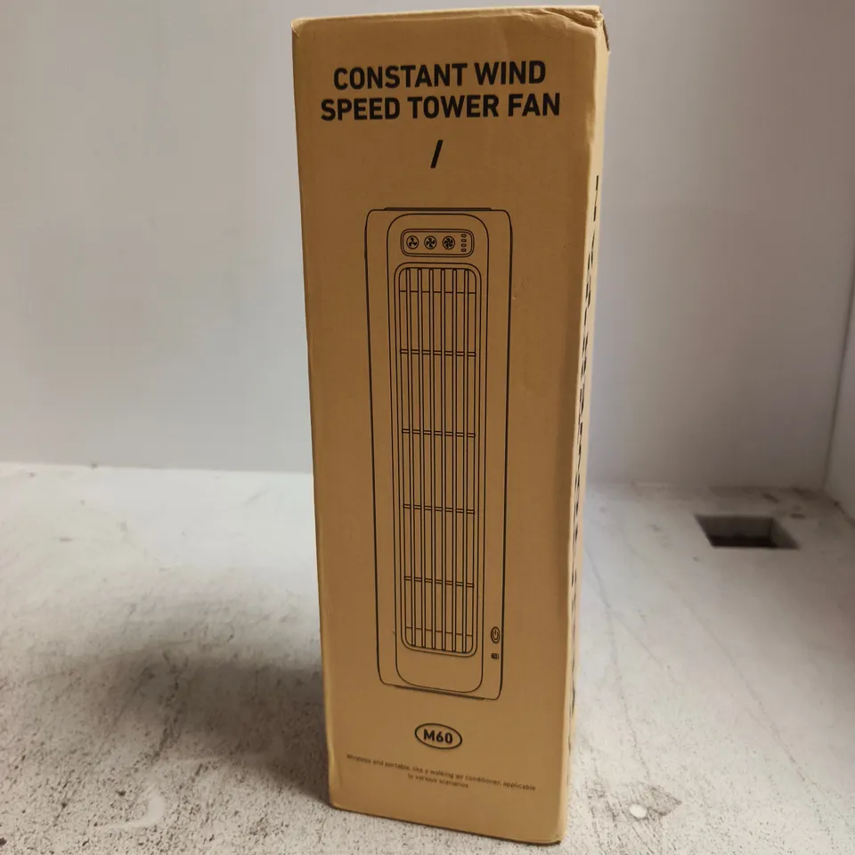 CONSTANT WIND SPEED TOWER FAN M60 – GREY WITH BLUE GRILLE, BOXED
