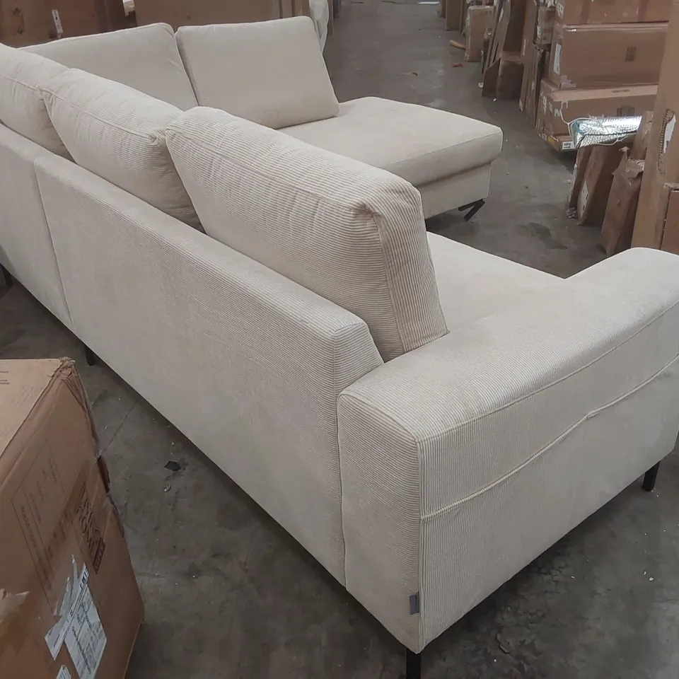 QUALITY DESIGNER UPHOLSTERED CORDUROY BEIGE CORNER SOFA BED