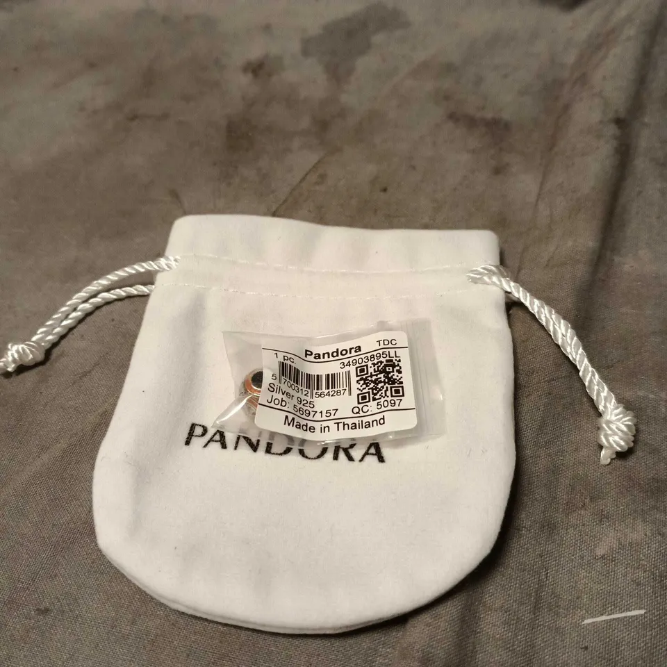 PANDORA SILVER BEAD CHARM WITH ORANGE ENAMEL – IN ORIGINAL PANDORA POUCH, STERLING 925. UNBOXED