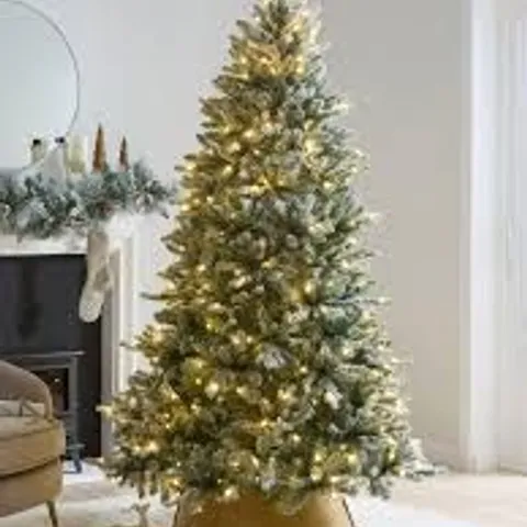 BOXED 7FT DENVER PRE LIT FLOCKED CHRISTMAS TREE WITH DUAL COLOUR TWINKLE LIGHTS - COLLECTION ONLY