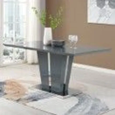BOXED MEMPHIS LARGE GREY HIGH GLOSS DINING TABLE (2 BOXES)