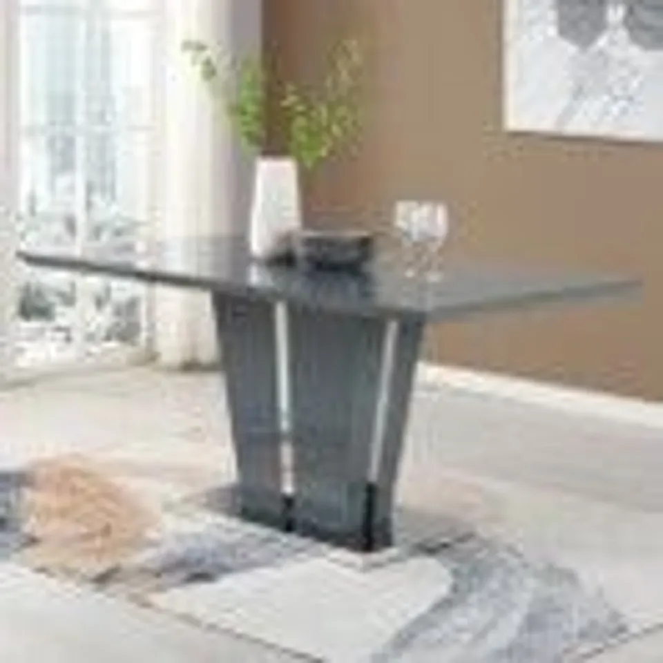 BOXED MEMPHIS LARGE GREY HIGH GLOSS DINING TABLE (2 BOXES)