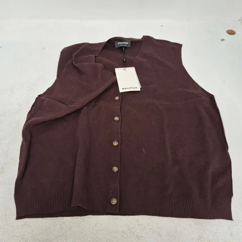 WHISTLES V NECK BUTTON FRONT KNIT TANK IN BROWN - MEDIUM
