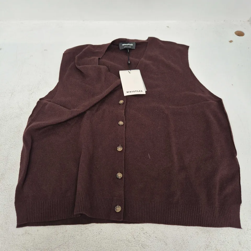 WHISTLES V NECK BUTTON FRONT KNIT TANK IN BROWN - MEDIUM