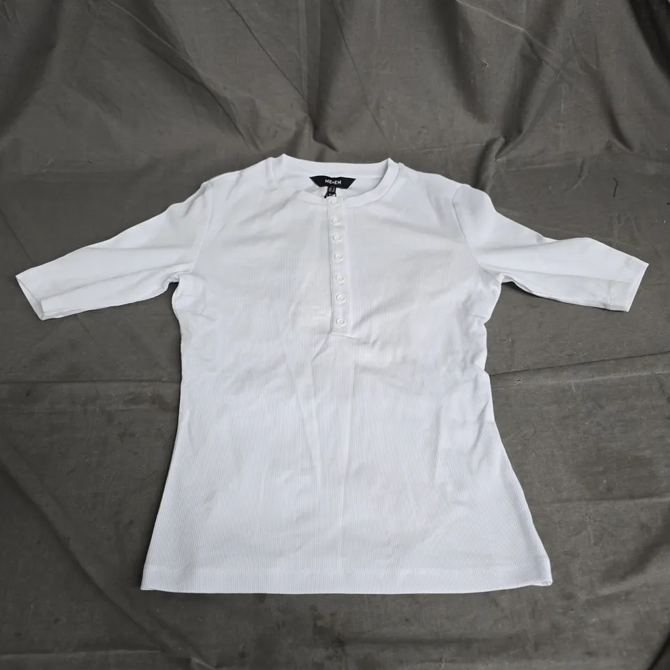 ME+EM WHITE RIBBED KNIT LONG-SLEEVE HENLEY TOP (CHILDREN)