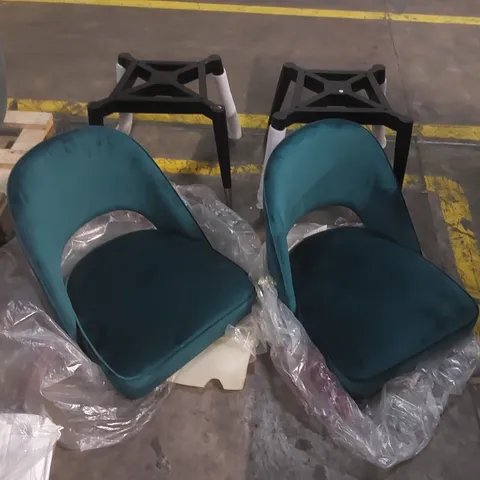PAIR OF DANETTI CLOVER DARK TEAL VELVET DINING CHAIR - MISSING FITTINGS
