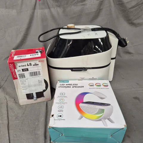 BOX OF APPROXIMATELY 3 ASSORTED ITEMS TO INCLUDE SPEAKER, AIR FRYER AND AEROLATTE FRENCH PRESS