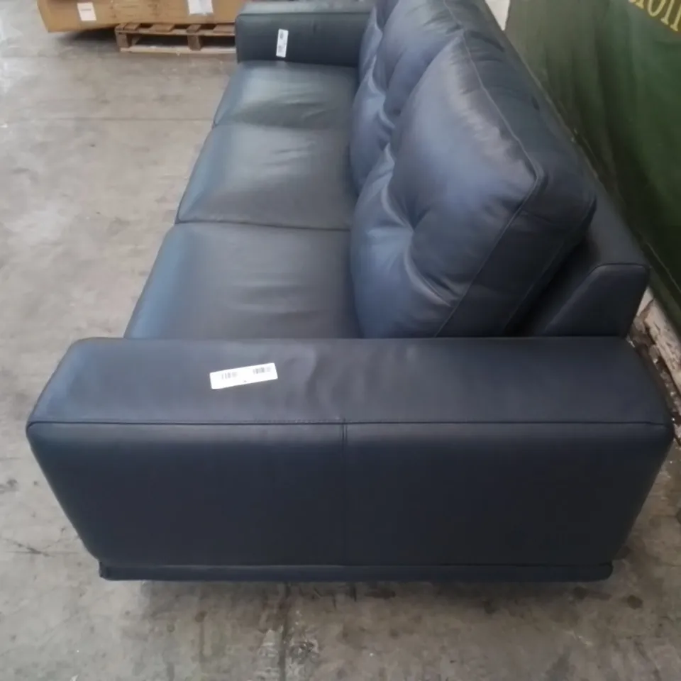 QUALITY DESIGNER LEATHER 3 SEATER CONTEMPORARY SOFA IN NAVY WITH CHROME FEET