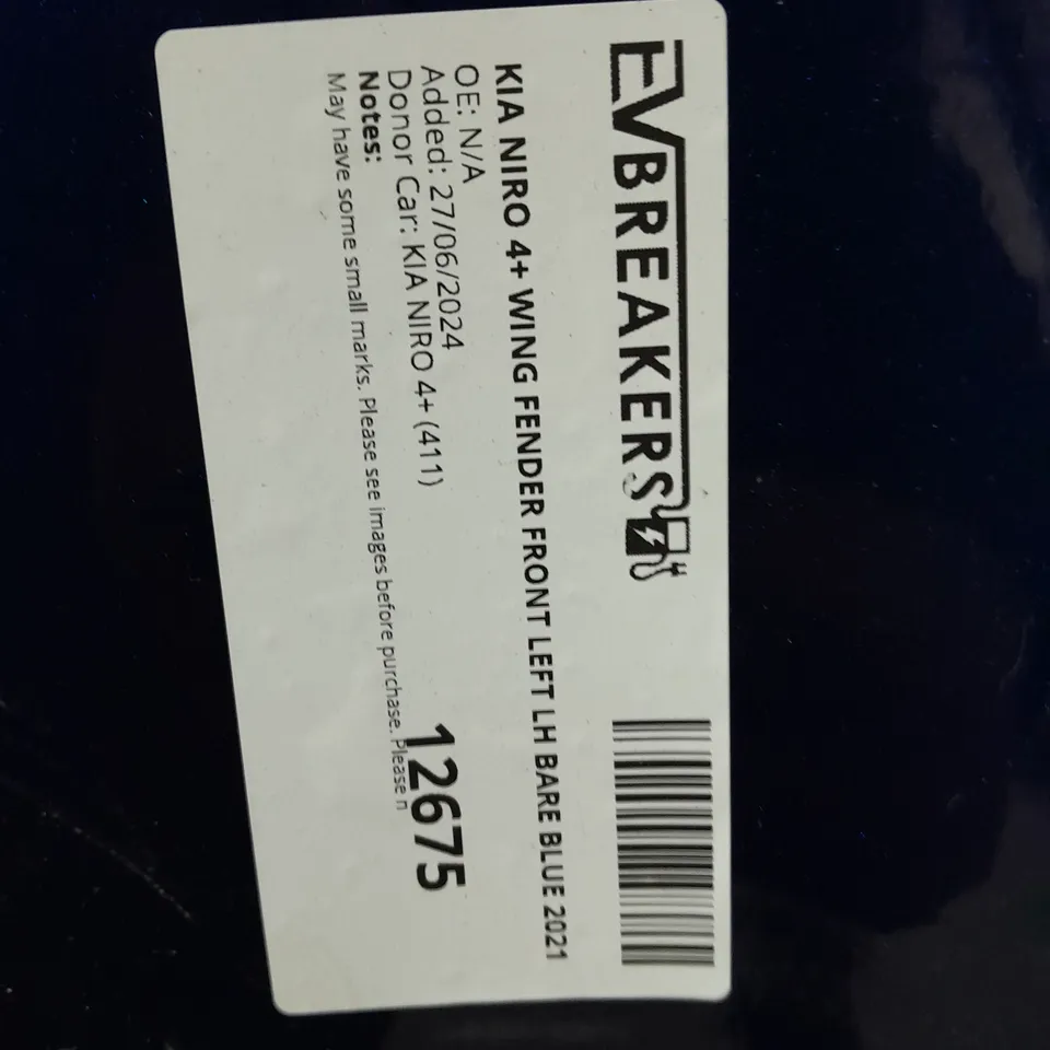 KIA NIRO 4+ FRONT LEFT WING FENDER 2021 IN BARE BLUE