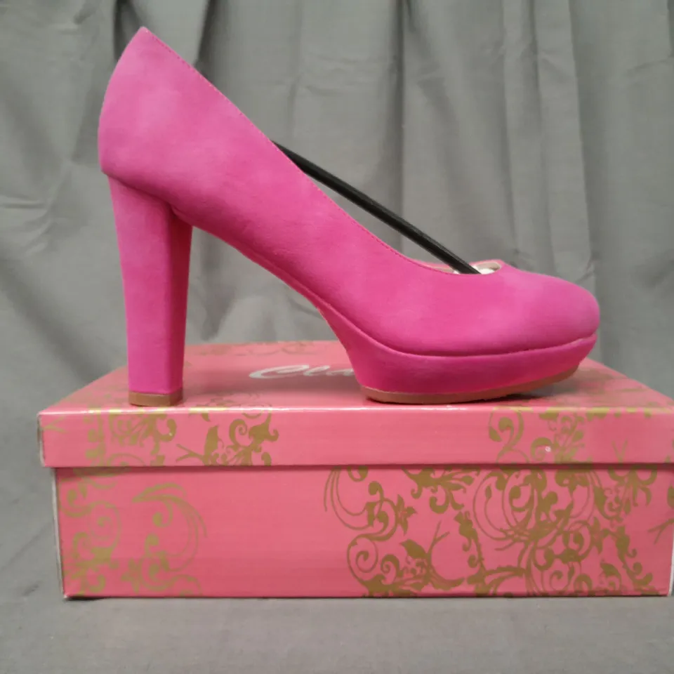 BOXED PAIR OF CLARA'S CLOSED TOE HIGH HEEL SHOES IN FUCHSIA 39