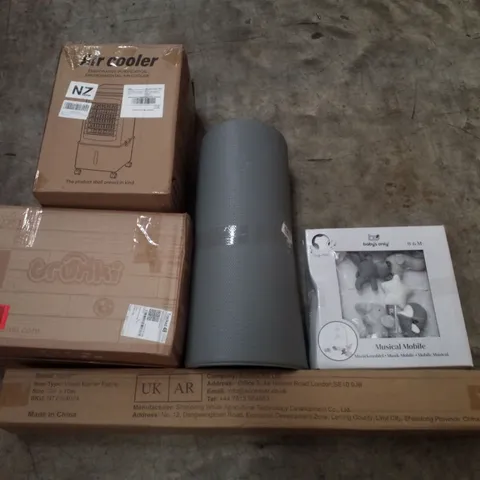 PALLET CONTAINING ASSORTED PRODUCTS INCLUDING AIR COOLER, TRUNKI KIDS SUITCASE, WEED BARRIER FABRIC, YOGA MAT & MUSICAL MOBILE
