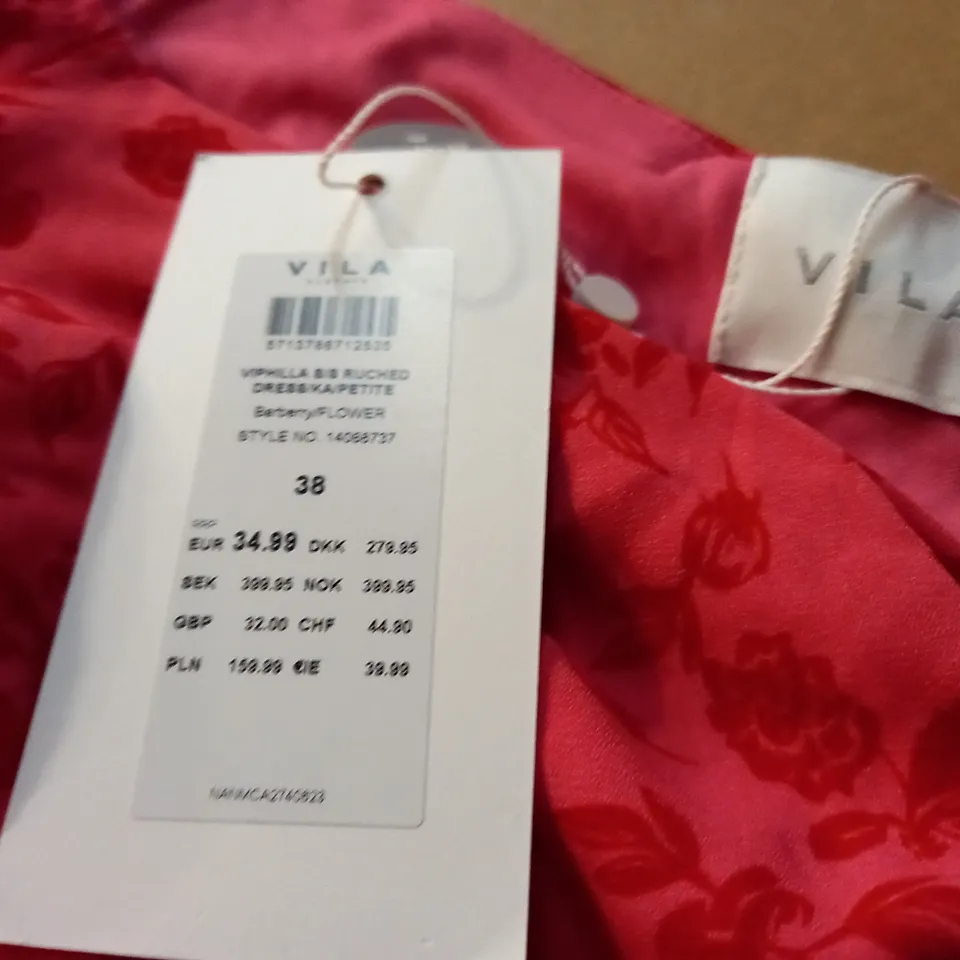 VILA RUCHED DRESS IN BARBERRY FLOWER - 38