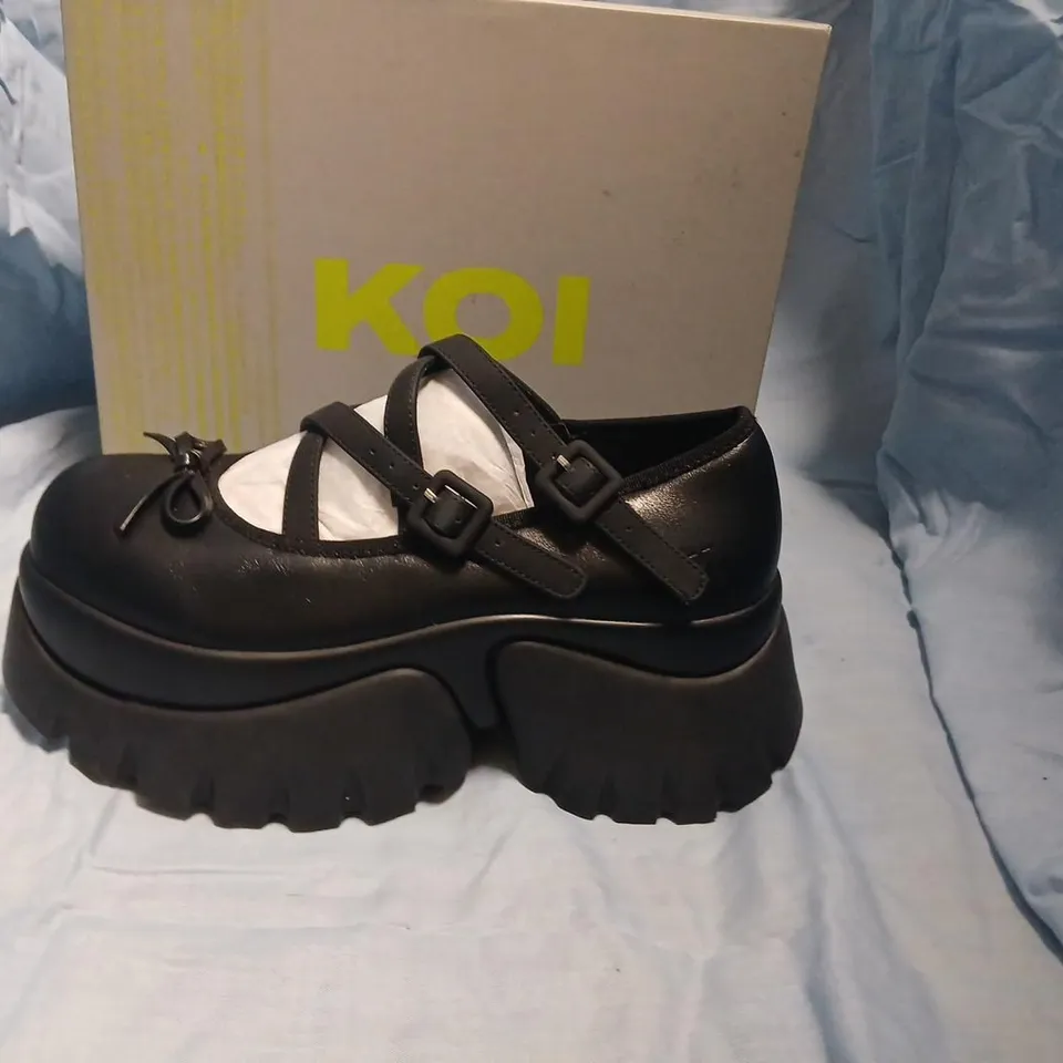 KOI MARGOT BLACK PLATFORM MARY-JANE SHOES – UK SIZE 6 (BOXED)
