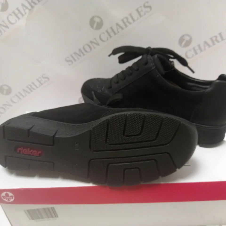 BOXED RIEKER BLACK WEDGE TRAINER - SIZE 7