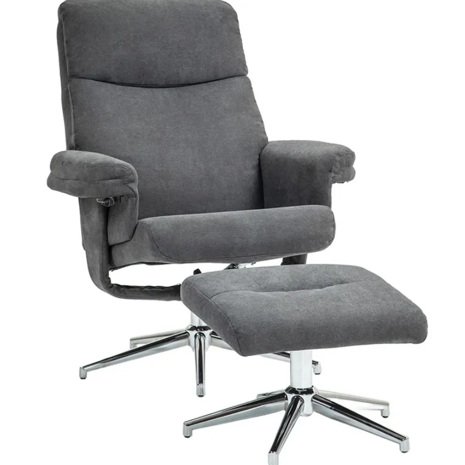 BOXED HOMCOM CHARCOAL GREY VELVET FABRIC UPHOLSTERED RECLINER CHAIR WITH FOOTSTOOL (1 BOX)