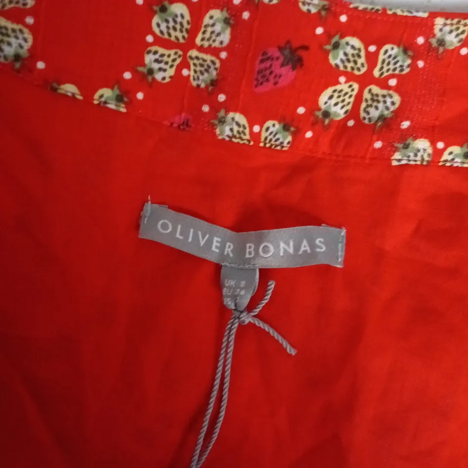 OLIVER BONAS STRAWBERRY MIDI DRESS IN RED - SIZE 8