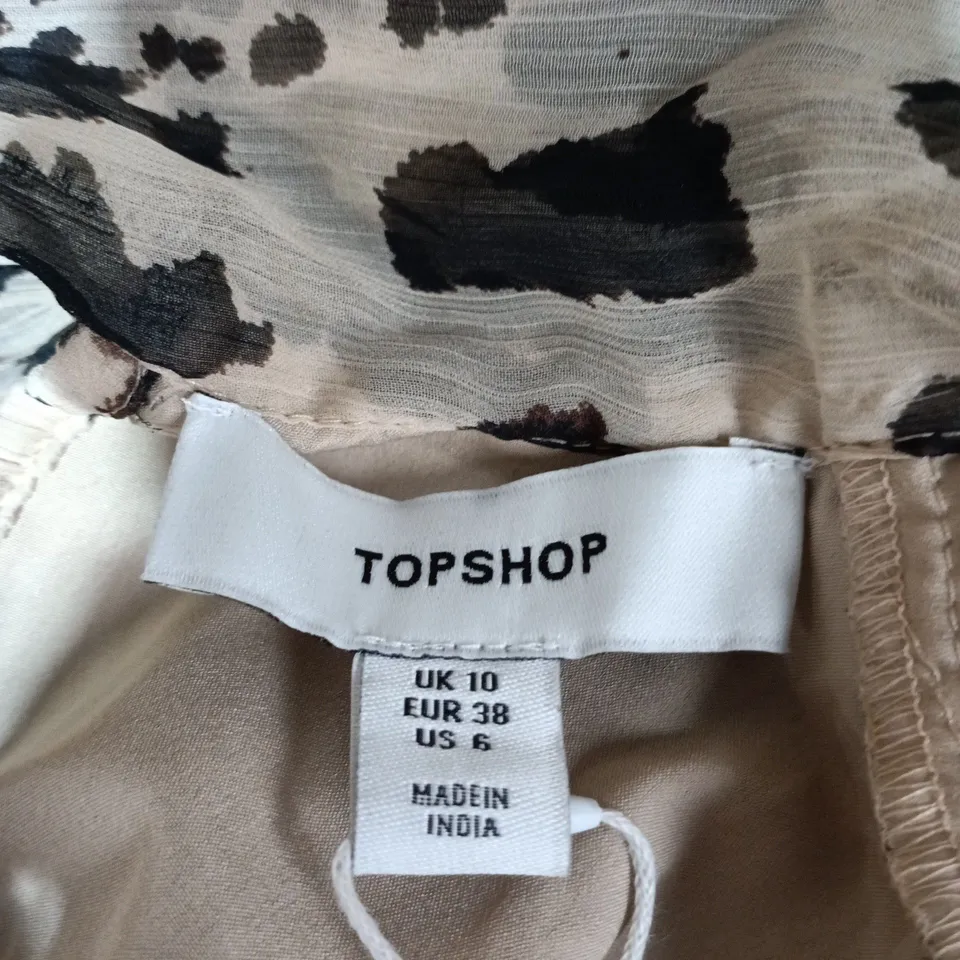 TOPSHOP CHIFFON SCARF-NECK BUBBLE-HEM MAXI DRESS – ANIMAL PRINT, UK 10