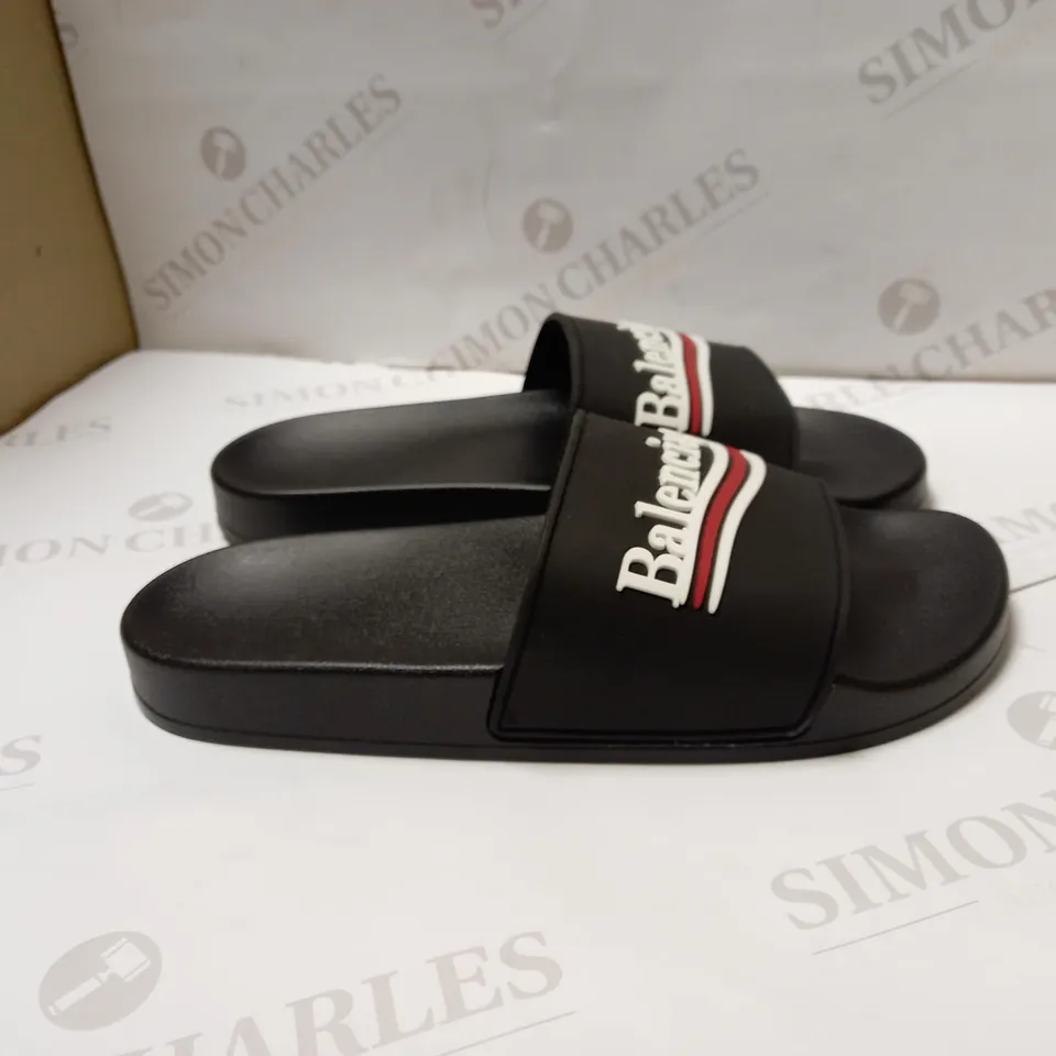 BALENCIAGA MENS LOGO LEATHER SLIDES 