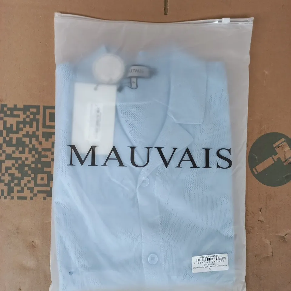 BAGGED MAUVAIS POINTELLE SLIM LEAF KNIT SHIRT IN BLUE SIZE XL