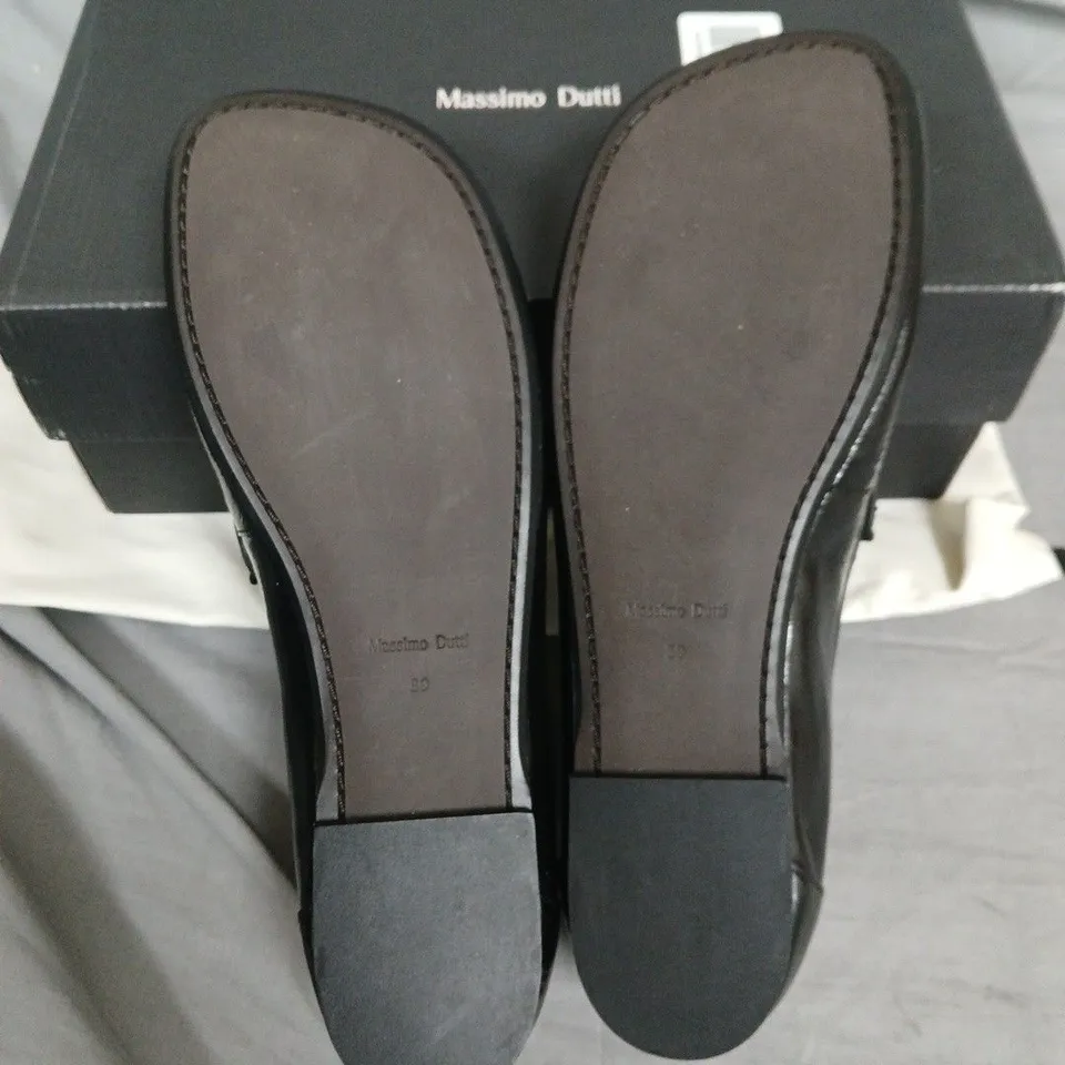 BOXED MASSIMO DUTTI MEN'S BLACK LEATHER LOAFERS – EU 39