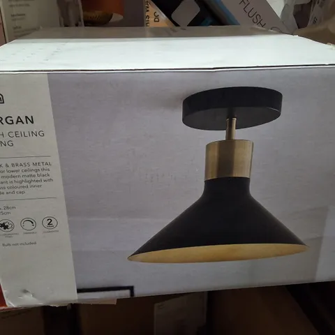 BOXED DUNELM MORGAN FLUSH CEILING FITTING – BLACK & BRASS