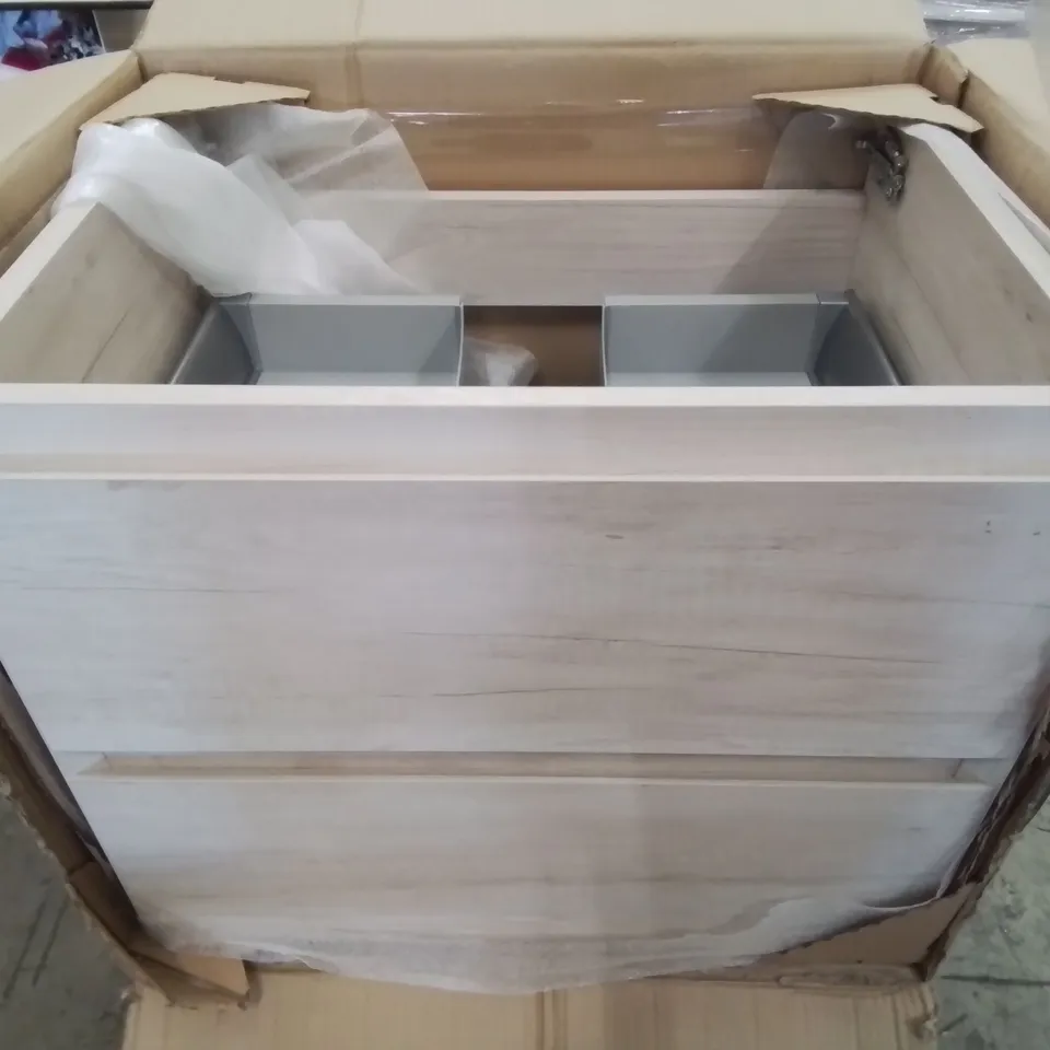 BOXED AS NEW CALYPSO BRENTA WALL HUNG VANITY UNIT - 600MM IN LIMED OAK