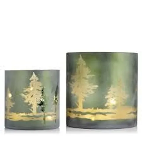 HOME REFLECTIONS SET OF 2 FROSTED GLASS HURRICANE WITH LED LIGHT STRANDS