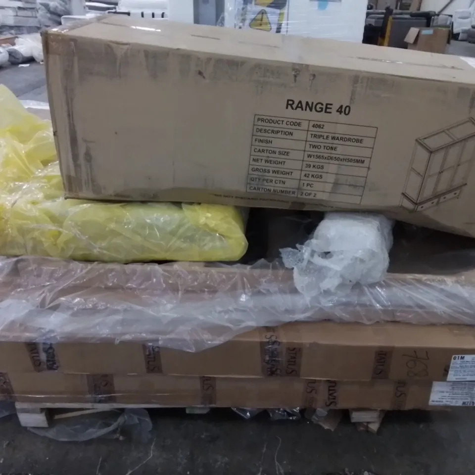 PALLET TO CONTAIN AN ASSORTMENT OF DESIGNER TABLE TOP AND FURNITURE PARTS 
