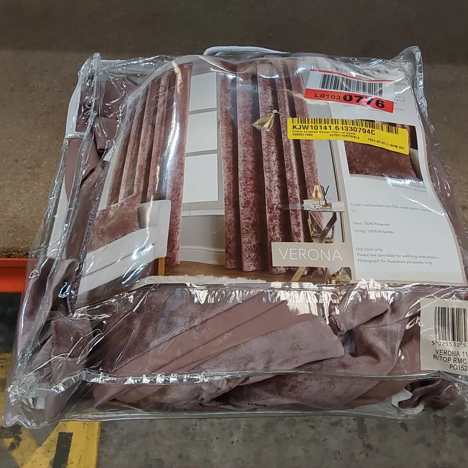 BAGGED ELISHA CRUSHED VELVET THERMAL EYELET CURTAINS - PINK // 117 X 137CM (1 ITEM)