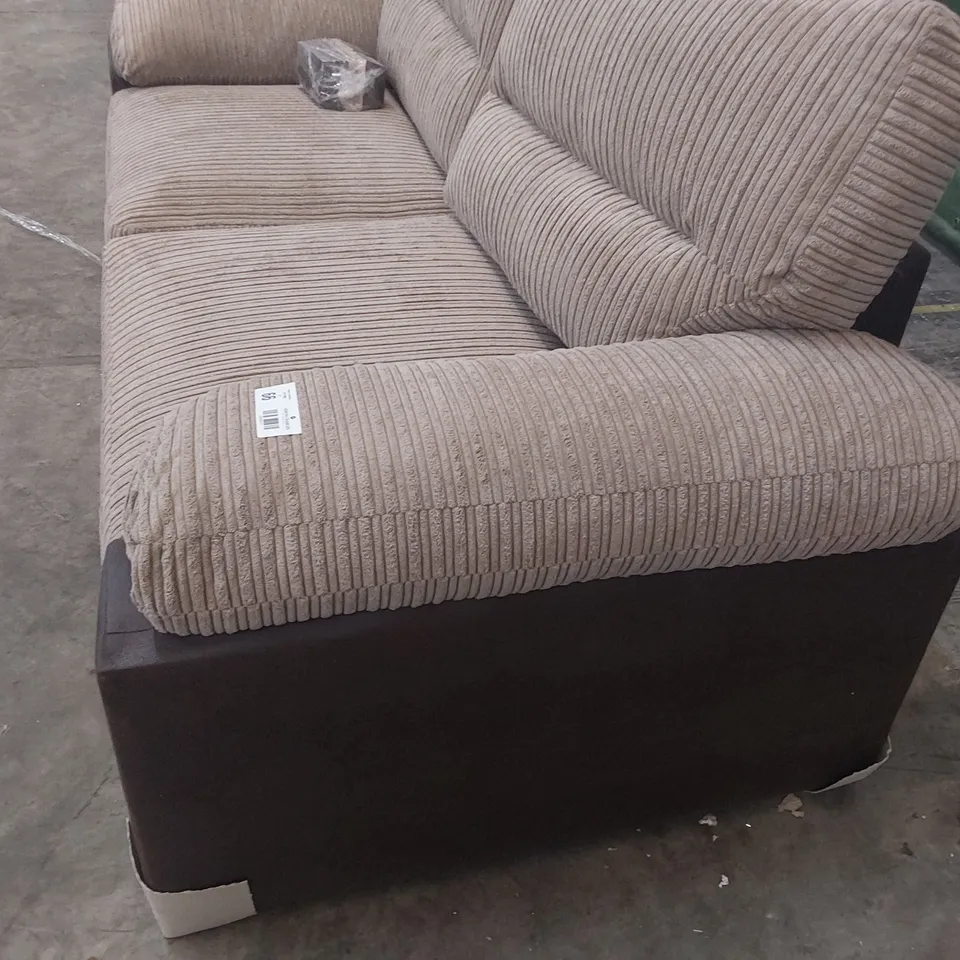 DESIGNER THREE SEATER SOFA BROWN FAUX LEATHER & JUMBO CHORD