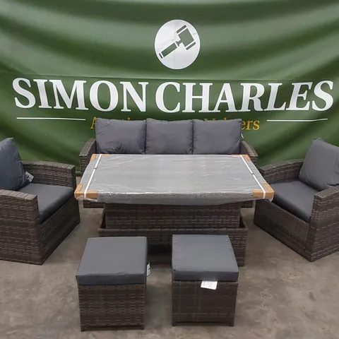 BRAND NEW KANSAS RATTAN SOFA SET WITH RISING TABLE IN GREY