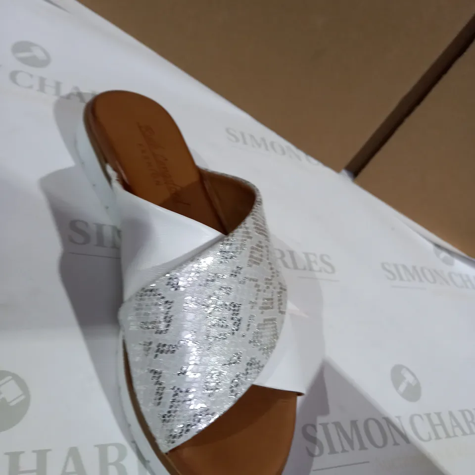 RUTH LANGSFORD SILVER SANDALS SIZE 4