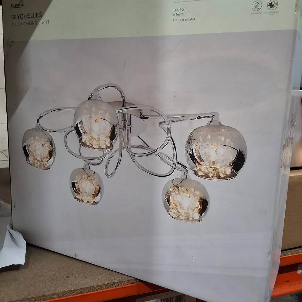 BOXED DUNELM SEYCHELLES FLUSH CEILING LIGHT – SMOKED GLASS & CHROME, 5-LIGHT (BULBS NOT INCLUDED)