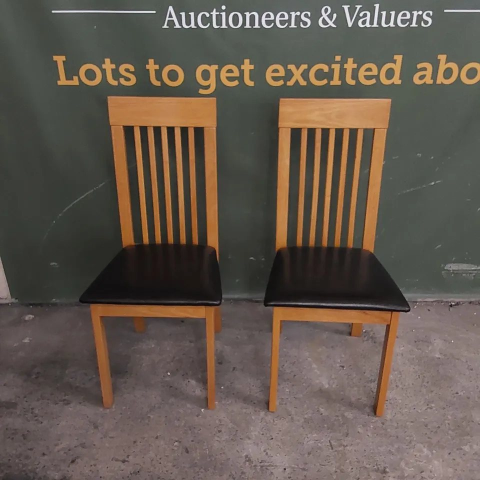 SET OF 2 OXFORD OAK DINING CHAIRS WITH BROWN SEAT PADS 