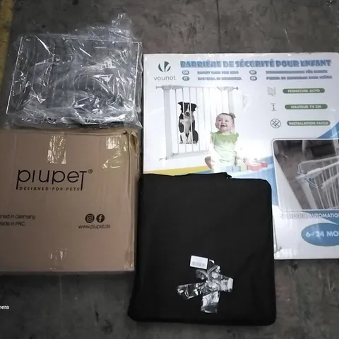 PALLET OF ASSORTED ITEMS INCLUDING SAFETY GATE FOR KIDS, DISH RACK, PORTABLE PHOTO STORAGE, MICROWAVE POPCORN
