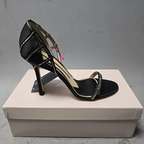 BOXED JIMMY CHOO SILK SATIN BLACK HEELS - SIZE 38 1/2
