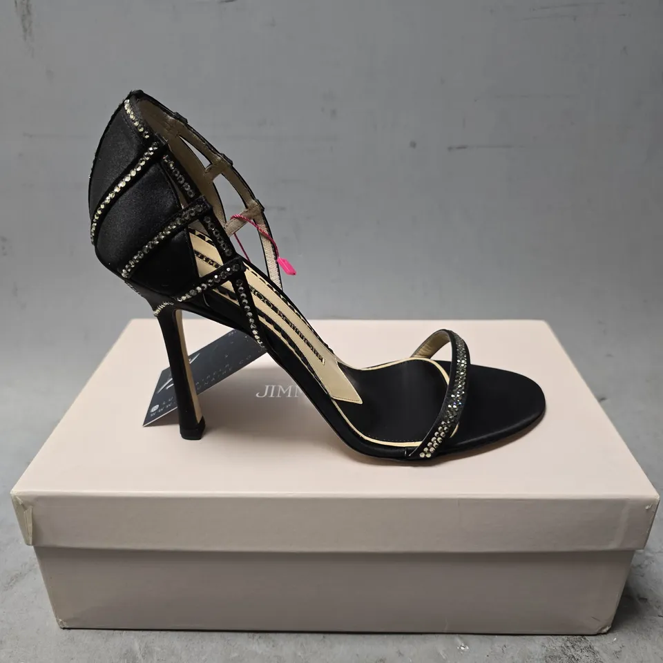 BOXED JIMMY CHOO SILK SATIN BLACK HEELS - SIZE 38 1/2
