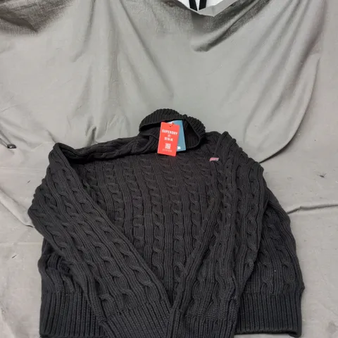 SUPERDRY SLOUCHY CABLE ROLL NECK DARK CHARCOAL GREY SIZE 10 WITH TAGS