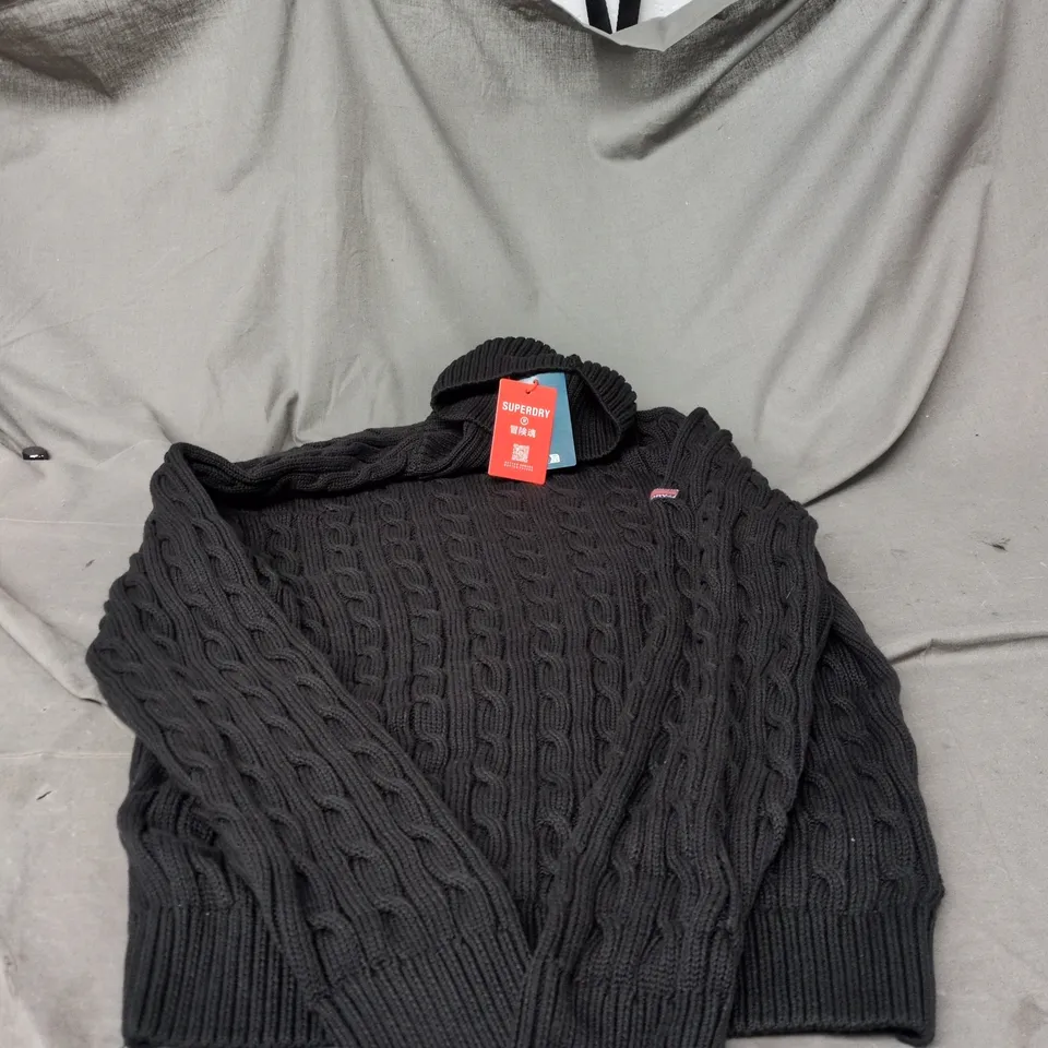 SUPERDRY SLOUCHY CABLE ROLL NECK DARK CHARCOAL GREY SIZE 10 WITH TAGS
