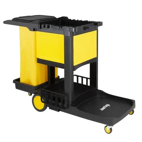 BOXED JANTEX CLEANING TROLLEY BLACK WITH LOCKABLE CABINET