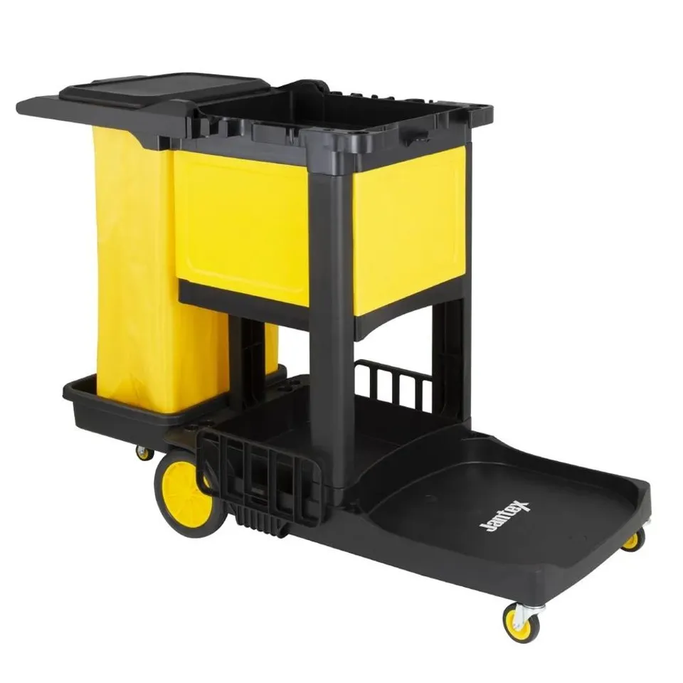 BOXED JANTEX CLEANING TROLLEY BLACK WITH LOCKABLE CABINET