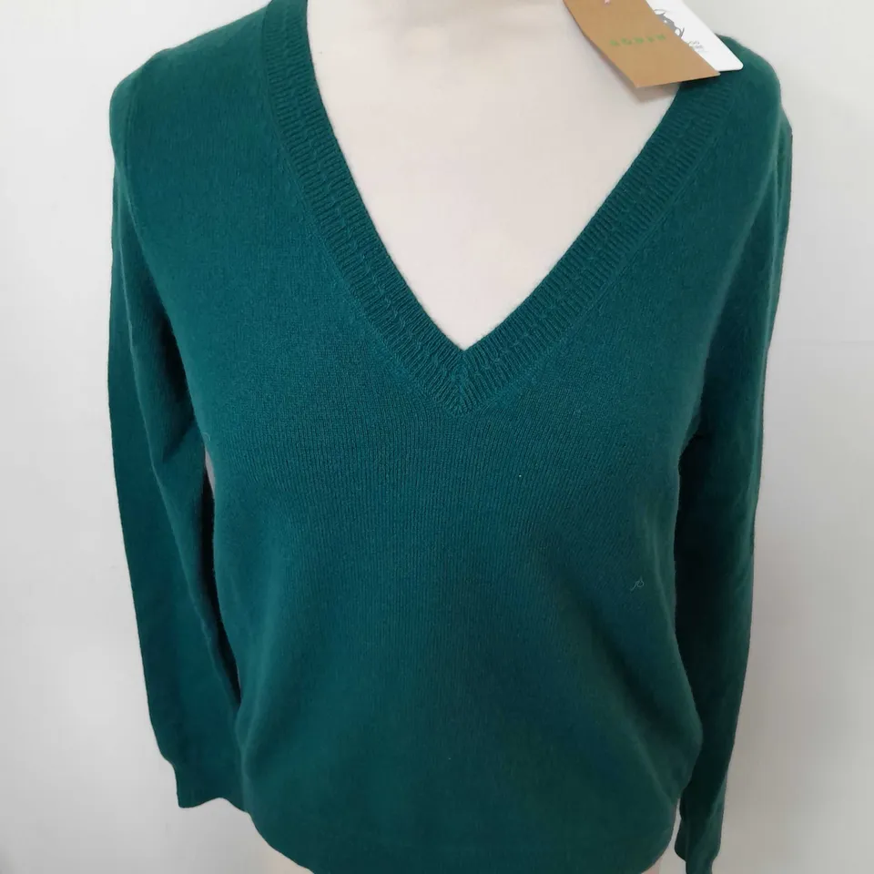 BODEN GREEN V-NECK CASHMERE JUMPER - S