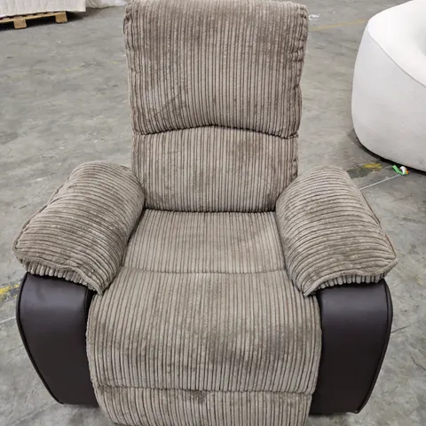 DESIGNER POWER RECLINING EASYCHAIR BROWN FAUX LEATHER & JUMBO CHORD