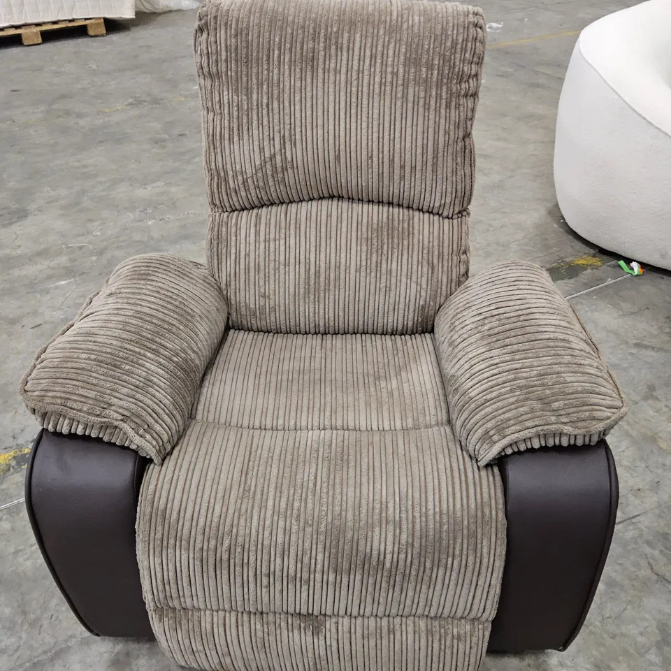 DESIGNER POWER RECLINING EASYCHAIR BROWN FAUX LEATHER & JUMBO CHORD