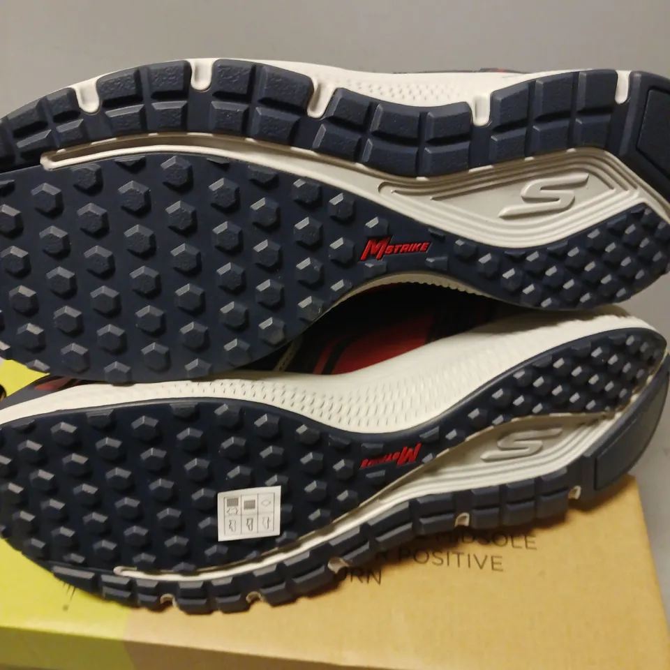 BOXED PAIR OF SKECHERS GO RUN CONSISTENT TRAINERS, NAVY/RED - UK SIZE 11