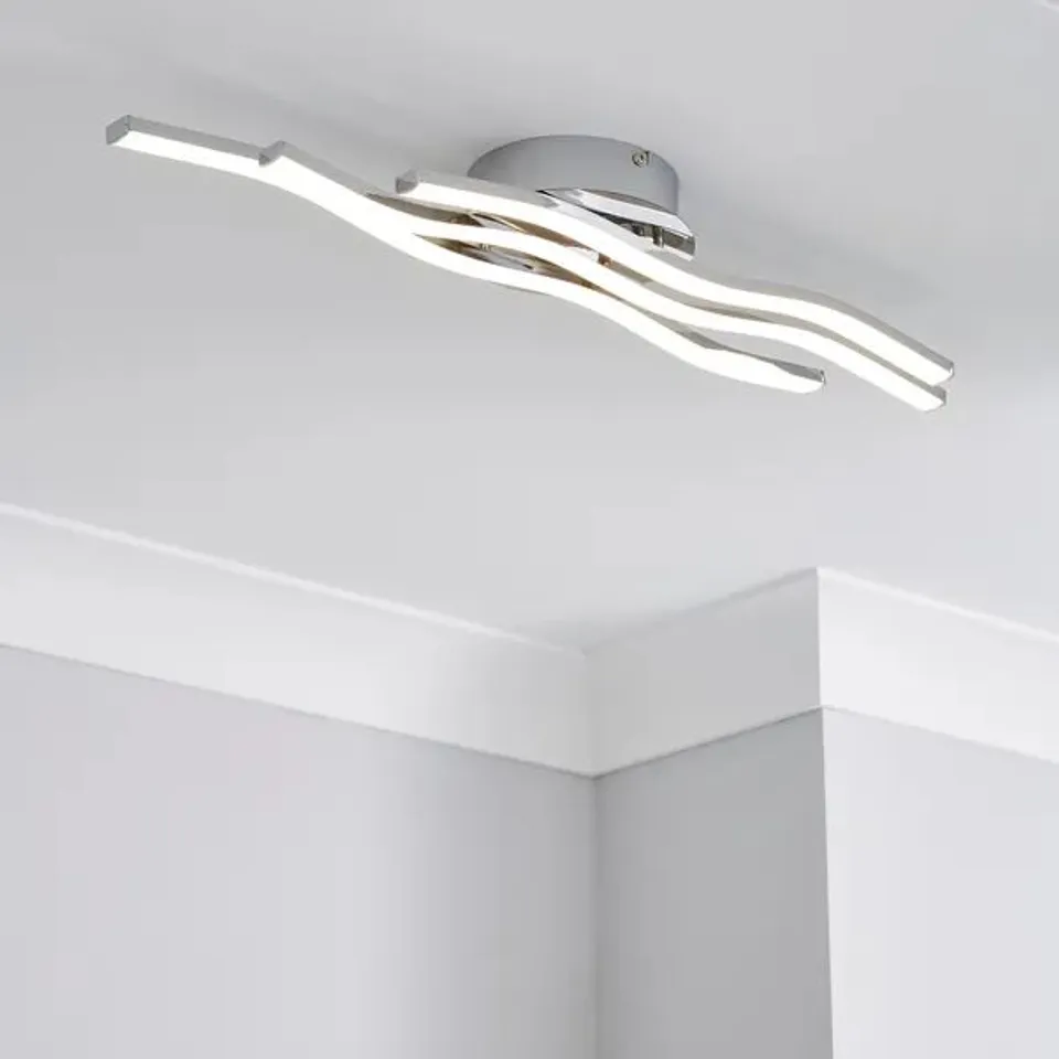 BOXED RIPPLE INTEGRATED LED BATHROOM FLUSH CEILING LIGHT H6.5×W62×D15CM