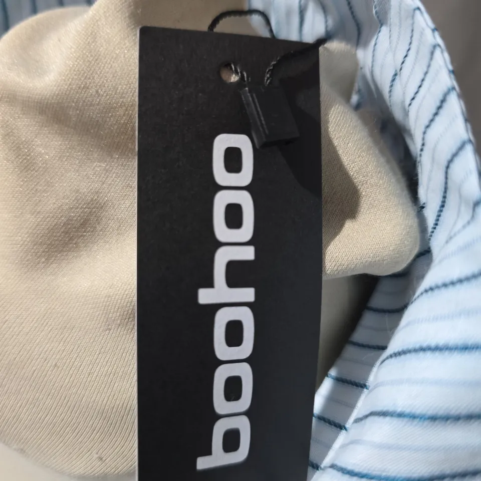 BOOHOO STRIPED SHIRT DRESS – BLUE & WHITE, UK 18