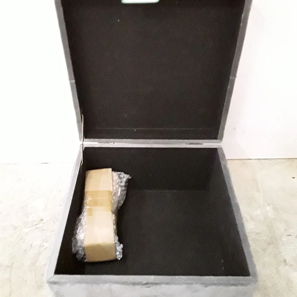 BOXED BOURQUIN 33CM WIDE VELVET SQUARE SOLID COLOUR STORAGE OTTOMAN 
